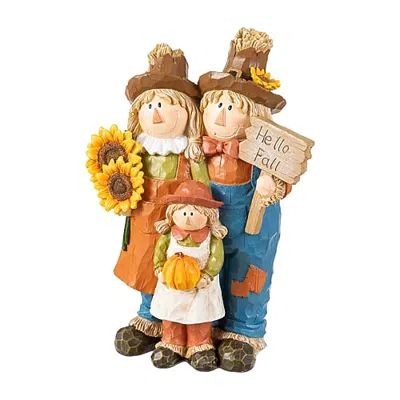 Glitzhome 11" Resin Scarecrow Family Thanksgiving Tabletop Decor In Multi