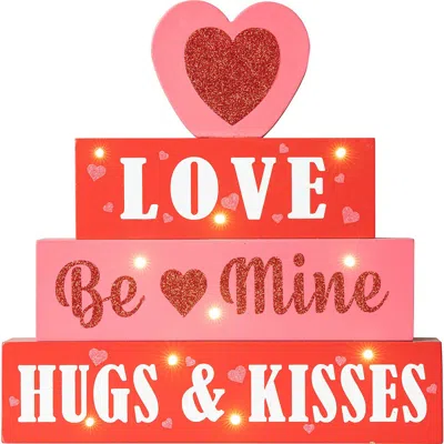 Glitzhome 11.25"h Lighted Valentine's Wooden Block Table Sign In Red