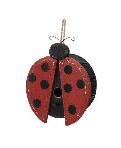 Glitzhome 11.5" H Distressed Solid Wood Ladybug Birdhouse In Red
