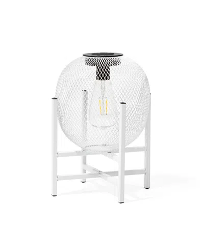 Glitzhome 11.5" H Metal Mesh Solar Powered Outdoor Lantern With Stand In White