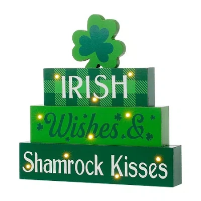 Glitzhome 11.5" St. Patrick's Lighted Tabletop Decor In Green