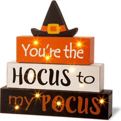 Glitzhome 11.5"h Halloween Wooden Lighted Witch/word Block Table Decor W/timer In Brown