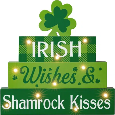 Glitzhome 11.5" Lighted St. Patrick's Wooden Block Table Sign In Green