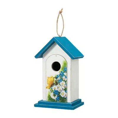 Glitzhome 11.75" Daisy With Butterfly Outdoor Wooden Bird House In White