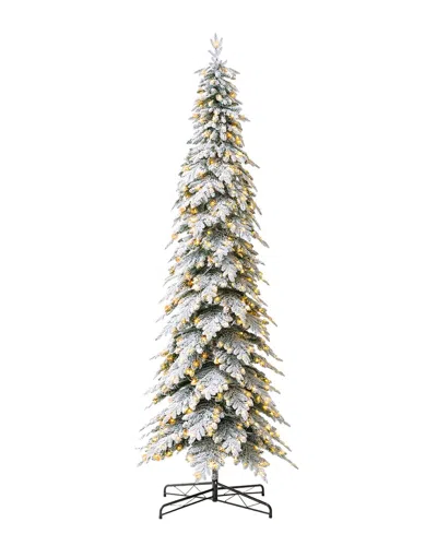 Glitzhome 11ft Pre-lit Flocked Pencil Spruce Tree In White