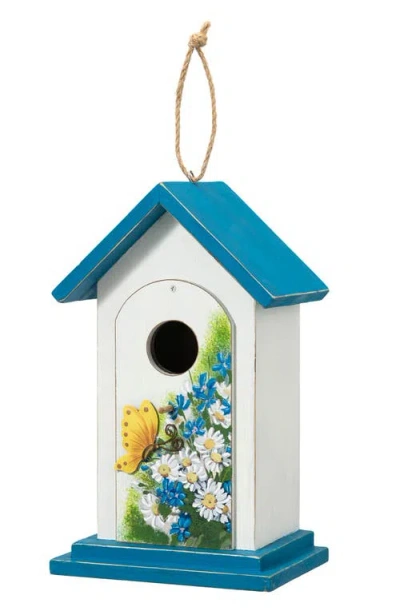 Glitzhome 11"h Distressed Solid Wood Daisy With Butterfly Birdhouse In Multi