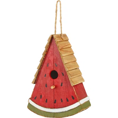 Glitzhome 11"h Distressed Solid Wood Watermelon Birdhouse In Red
