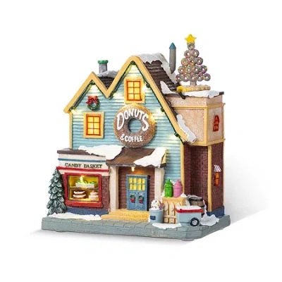 Glitzhome 11"h Lighted Christmas Donuts & Coffee Shop Resin Village Christmas Tabletop Decor In Multi