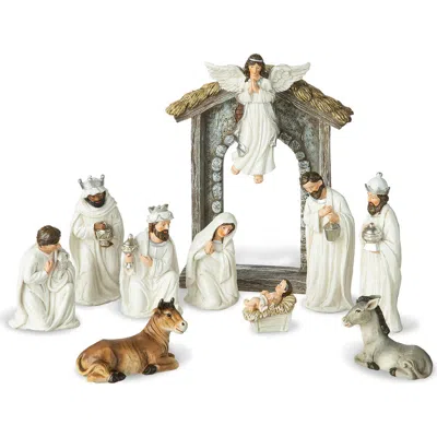 Glitzhome 11pcs Deluxe Resin Nativity Figurine Set In White