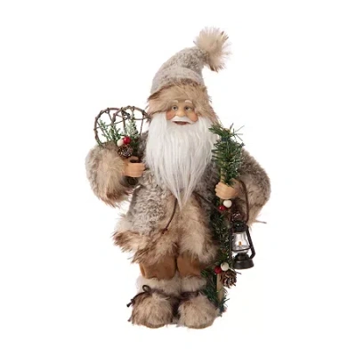Glitzhome 12" Faux Fur Santa Figurine In Multi