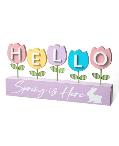 Glitzhome 12" L Easter Wooden And Metal Tulips Table Decor In Multi