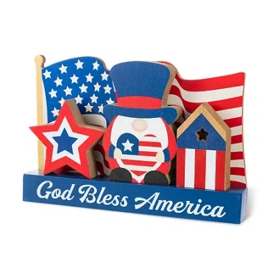Glitzhome 12" Wooden Block Tabletop Decor In Blue