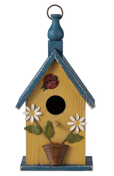 Glitzhome 12.25"h Distressed Solid Wood Cottage Garden Birdhouse With Bees And Flowers In Multi