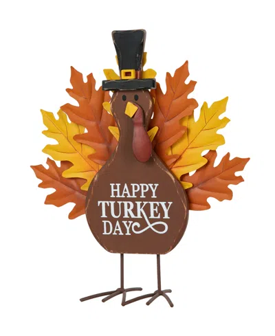 Glitzhome 12.25"h Thanksgiving Wooden Metal Turkey Table Decor In Brown