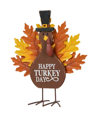 Glitzhome 12.25"h Thanksgiving Wooden Metal Turkey Table Decor In Multi