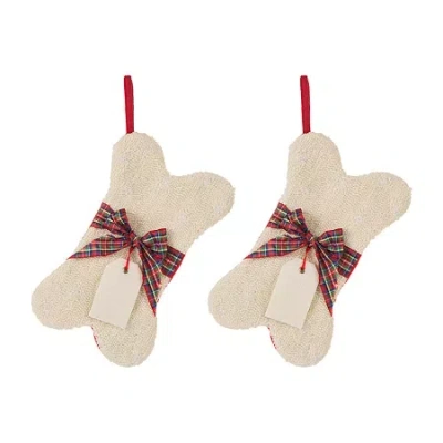 Glitzhome 12.5" Bone Shaped Hooked Christmas Stocking - Set Of 2 In White