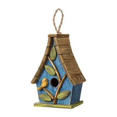 Glitzhome 12.5" Distressed Solid Wood Bird House In Blue