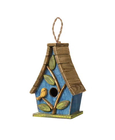 Glitzhome 12.5'' H Distressed Solid Wood Birdhouse With 3d Leaves In Blue