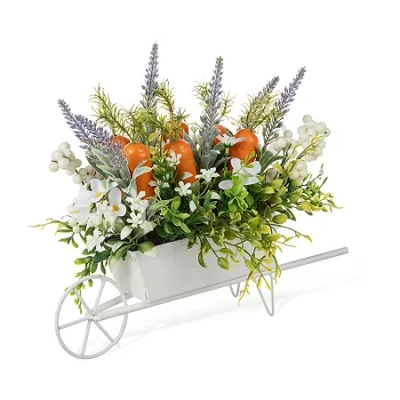 Glitzhome 12.5in Carrot Metal Wagon Easter Tabletop Decor In Green