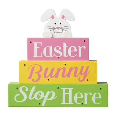 Glitzhome 12"h Easter Led Lighted Bunny Word Sign Lighted Easter Tabletop Decor In Yellow