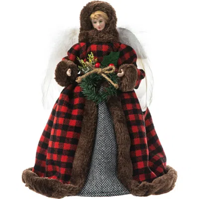 Glitzhome 12"h Faux Fur Angel Tree Top In Multi