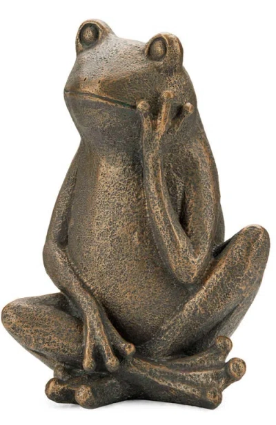 Glitzhome 12"h Resin Bronze Sitting Frog Statue In Brown