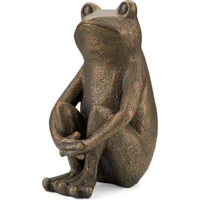 Glitzhome 12"h Resin Bronze Squatting Frog Statue In Brown