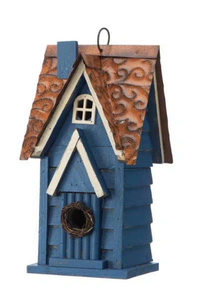 Glitzhome 12"h Retro Distressed Painted Solid Wood Cottage Birdhouse In Blue
