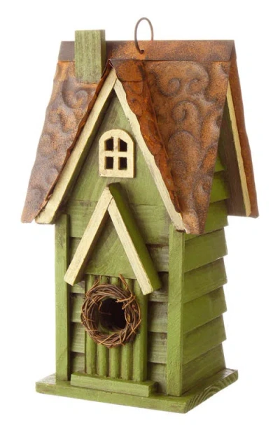 Glitzhome 12"h Retro Distressed Painted Solid Wood Cottage Birdhouse In Green