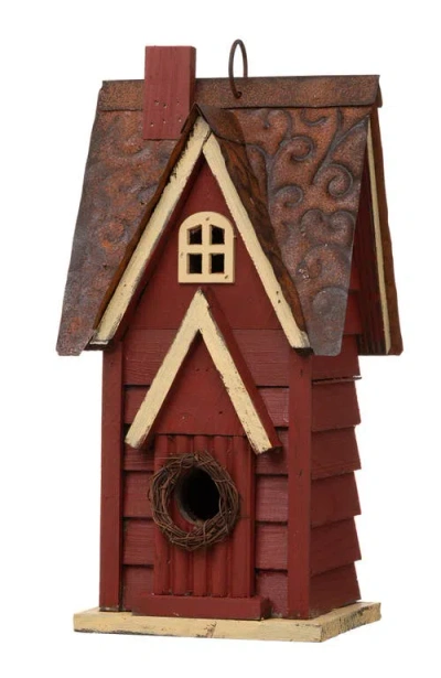 Glitzhome 12"h Retro Distressed Painted Solid Wood Cottage Birdhouse In Brown