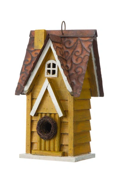 Glitzhome 12"h Retro Distressed Painted Solid Wood Cottage Birdhouse In Yellow