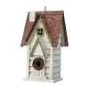 Glitzhome 12in Distressed Solid Wood Bird House In White