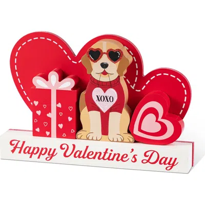 Glitzhome 12"l Set Of 4 Valentine's Wooden Table Block In Red