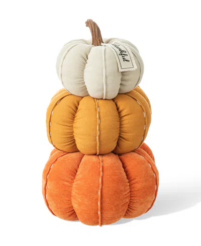 Glitzhome 13" H Fall Stacked Fabric Pumpkin In Multi