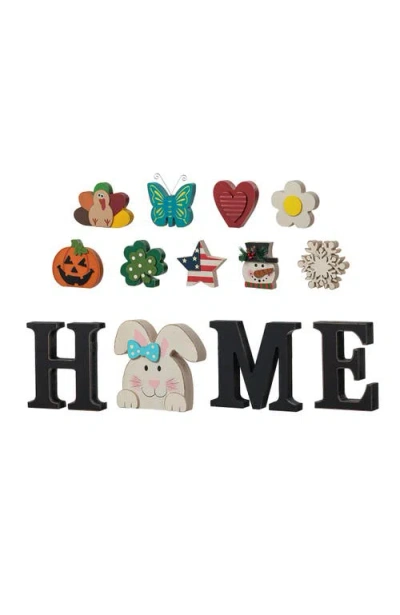 Glitzhome 13-pieces Wooden Interchangeable Home Tabletop Sign With Seasonal Icons In Black