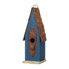Glitzhome 13.25" Retro Blue Distressed Bird House In Blue