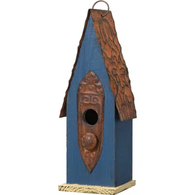 Glitzhome 13.25"h Retro Wooden Distressed Garden Birdhouse In Blue