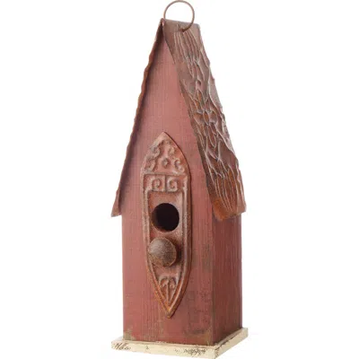 Glitzhome 13.25"h Retro Wooden Distressed Garden Birdhouse In Red