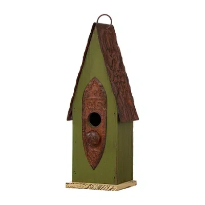 Glitzhome 13.25in Distressed Solid Wood Bird House In Green