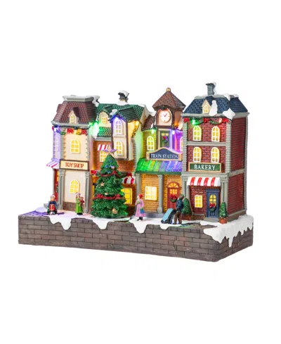 Glitzhome 13.75" Lighted Resin Christmas Train Station Village In Multi
