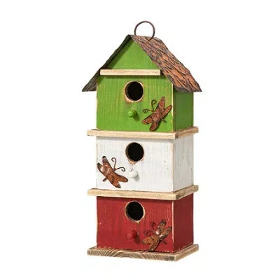 Glitzhome 13.75" Multicolored 3-tiered Wooden Outdoor Bird House In Green