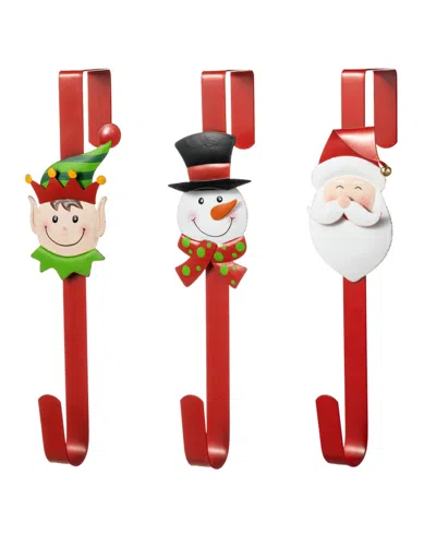 Glitzhome 14 H Set Of 3 Christmas Metal Elf, Snowman Santa Wreath Hanger In Multi