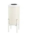 Glitzhome 14.25" H Metal Cutout Flower Pattern Solar Powered Led Outdoor Lantern With Stand In White