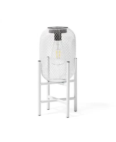Glitzhome 14.25" H Metal Mesh Solar Powered Outdoor Lantern With Stand In White