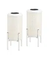Glitzhome 14.25" H Set Of 2 Metal Cutout Flower Pattern Solar Powered Led Outdoor Lantern With Stand In White