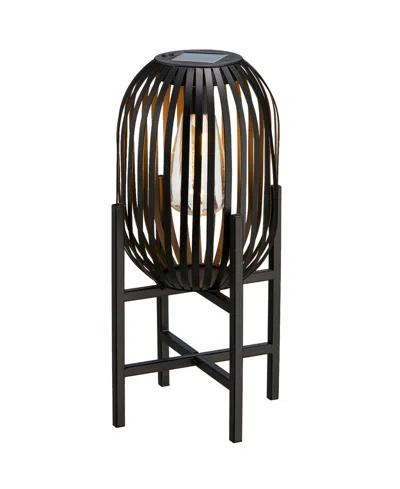 Glitzhome 14.25" H Slim-shaped Metal Stripes Solar Powered Edison Bulb Slim Outdoor Lantern With Stand In Black