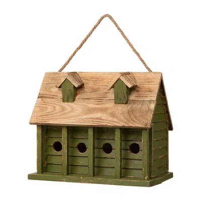 Glitzhome 14.25in Distressed Solid Wood Bird House In Green