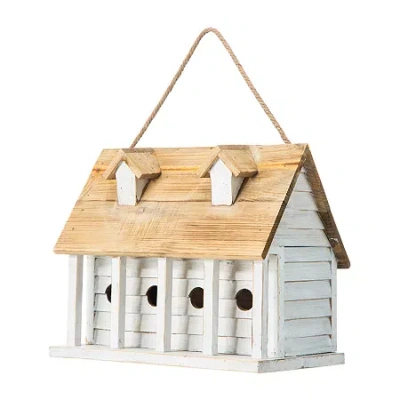 Glitzhome 14.25in Distressed Solid Wood Bird House In White