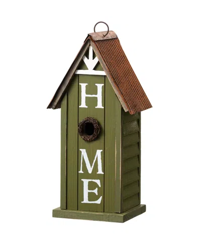 Glitzhome 14.75" H Washed Green Distressed Solid Wood " Home" Inspiration Single Family Decorative Outdoor Gar In Multi