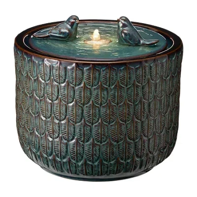 Glitzhome 14.75" Turquoise Ceramic Outdoor Fountain In Blue